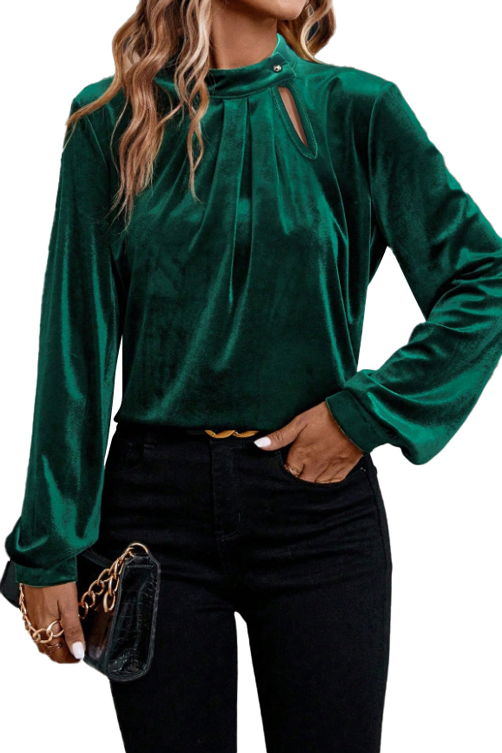 Evergreen Long Sleeve Velvet Blouse