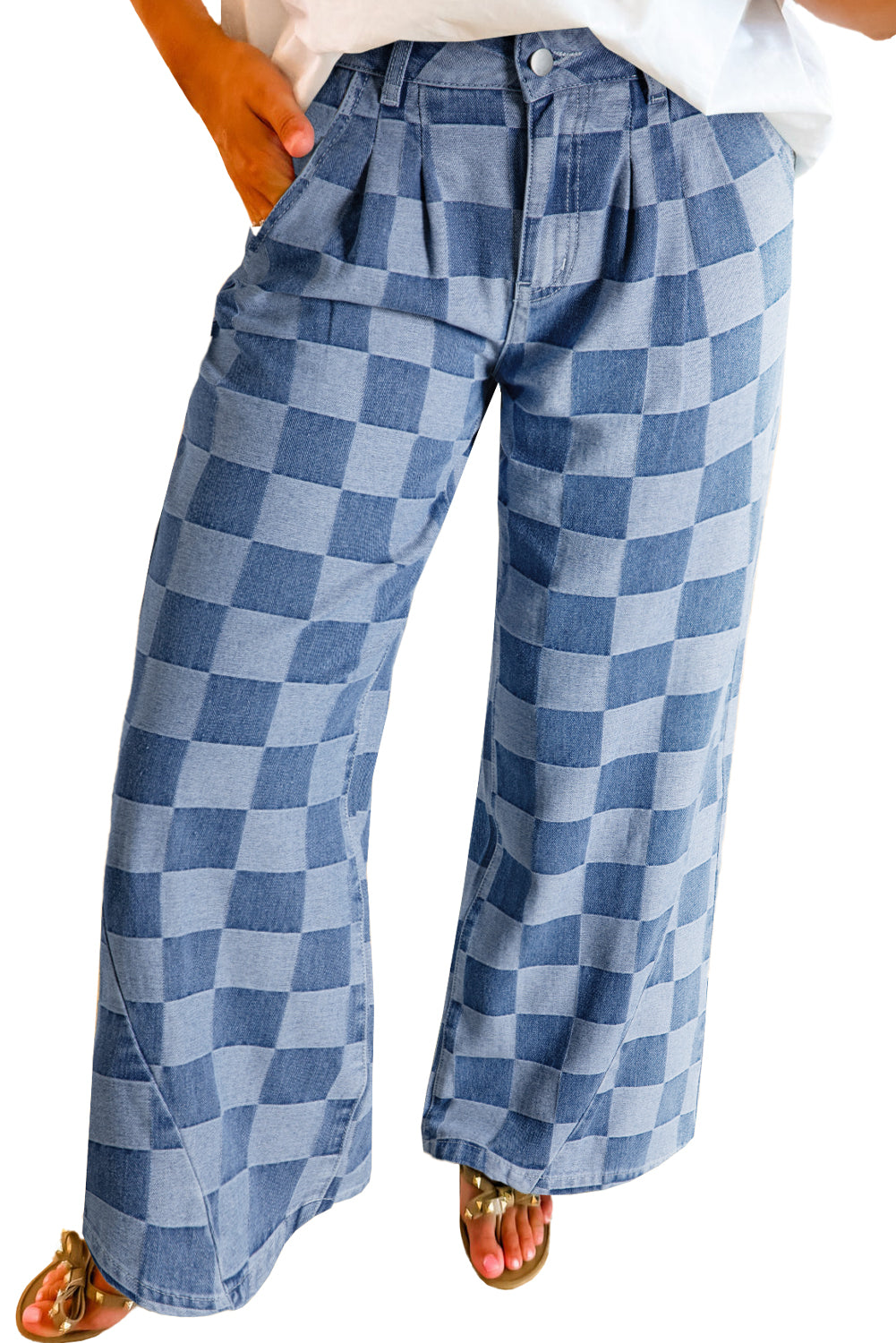 Checkered Wide Leg Jeans
