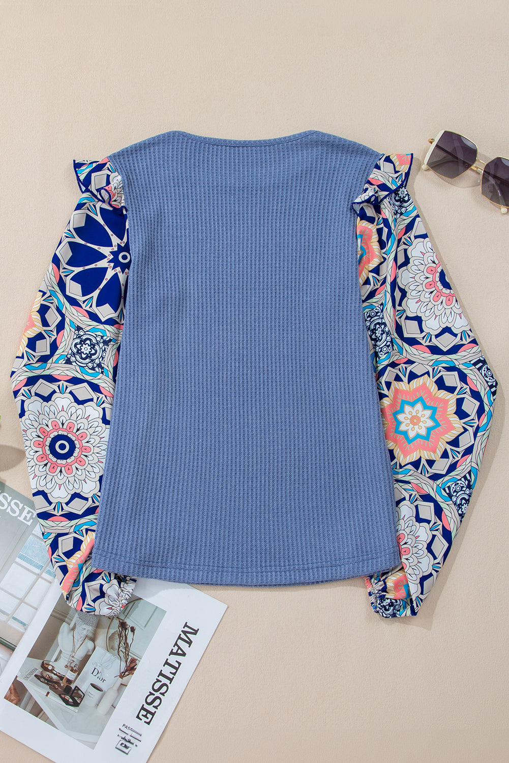Waffle Floral Sleeve Top