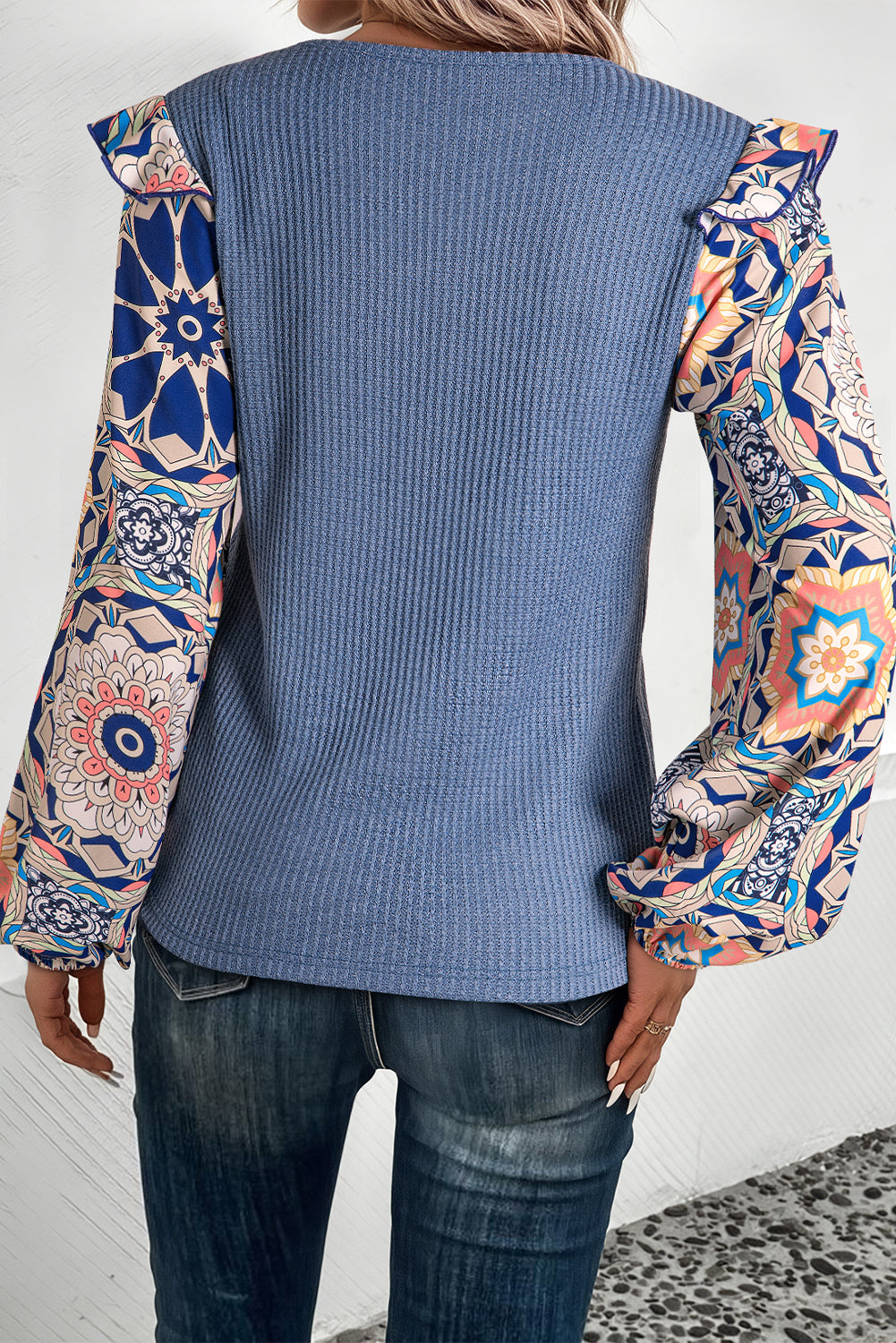 Waffle Floral Sleeve Top