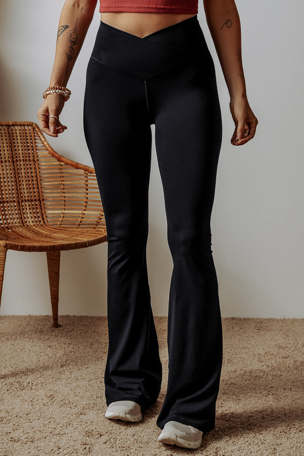 Criss Cross Waist Flared Leggings