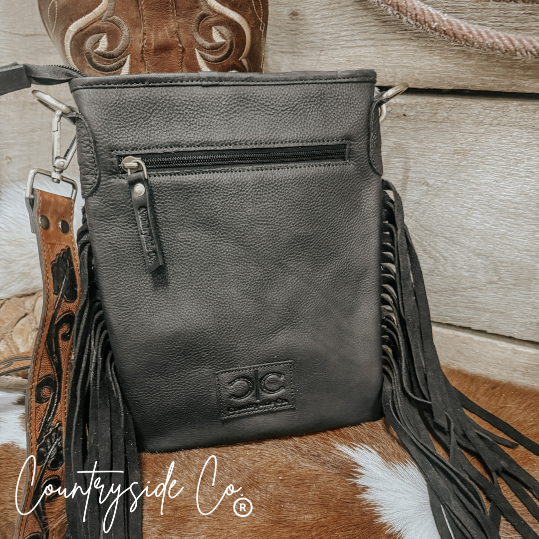 Stockyard Checkered Cowhide Fringe Purse by Countryside Co.