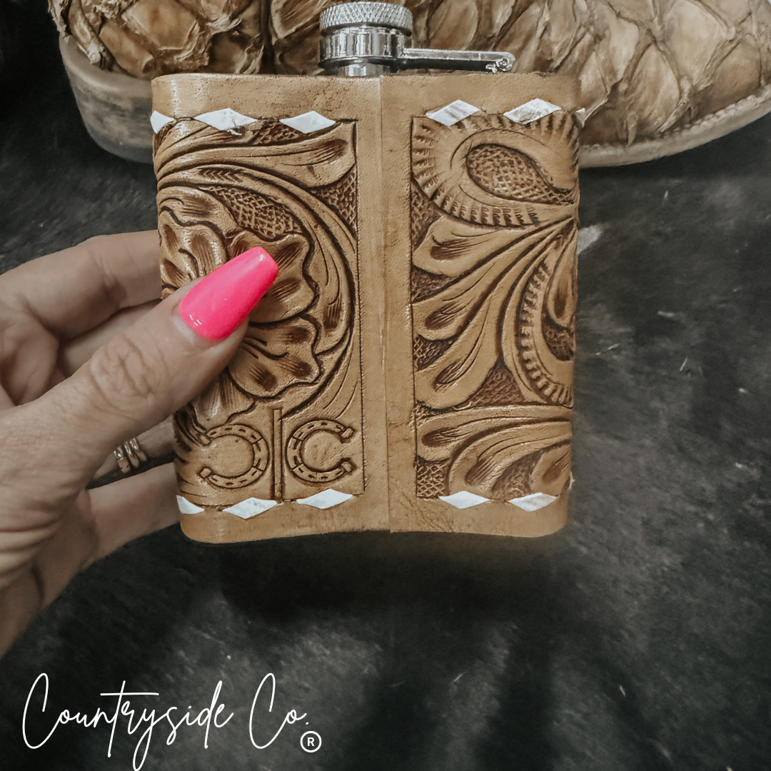 Gambler Tooled Leather Flask by Countryside Co.