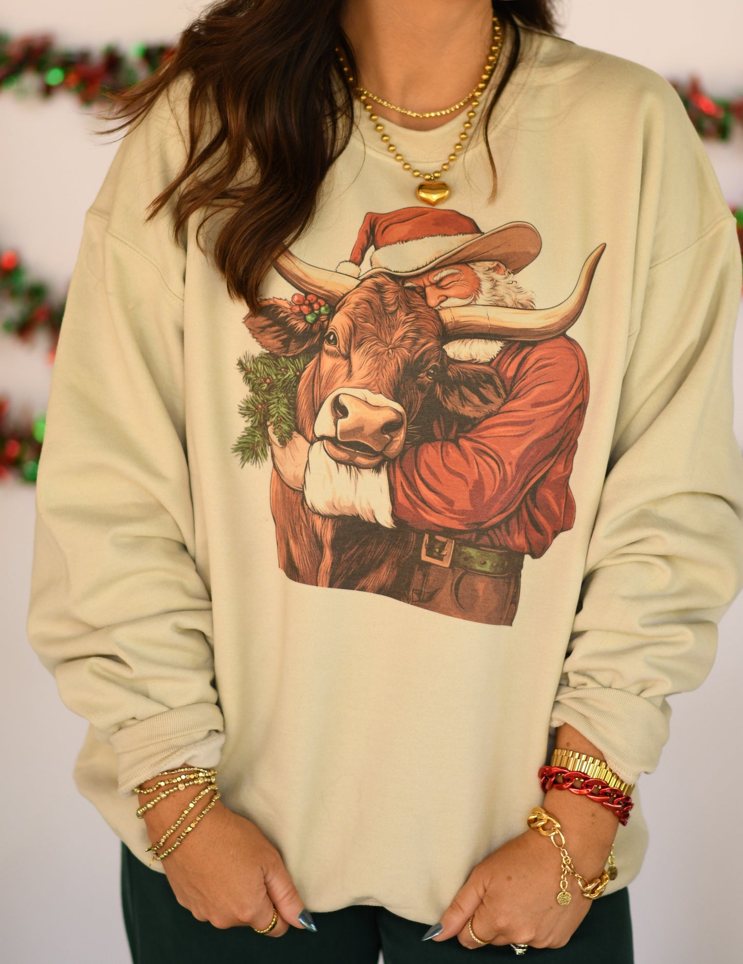 Santa Hugging Bull Sweatshirt