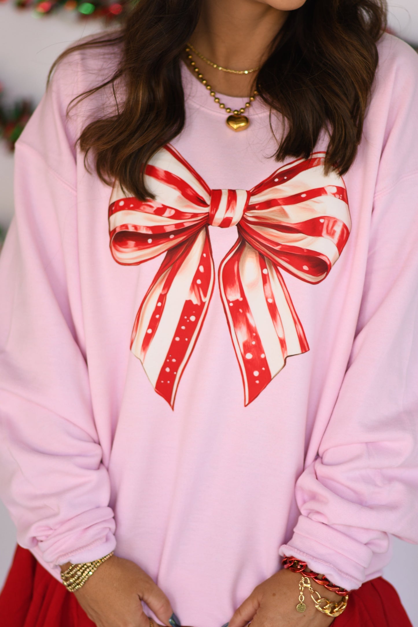 Candy Cane Bow Sweatshirt