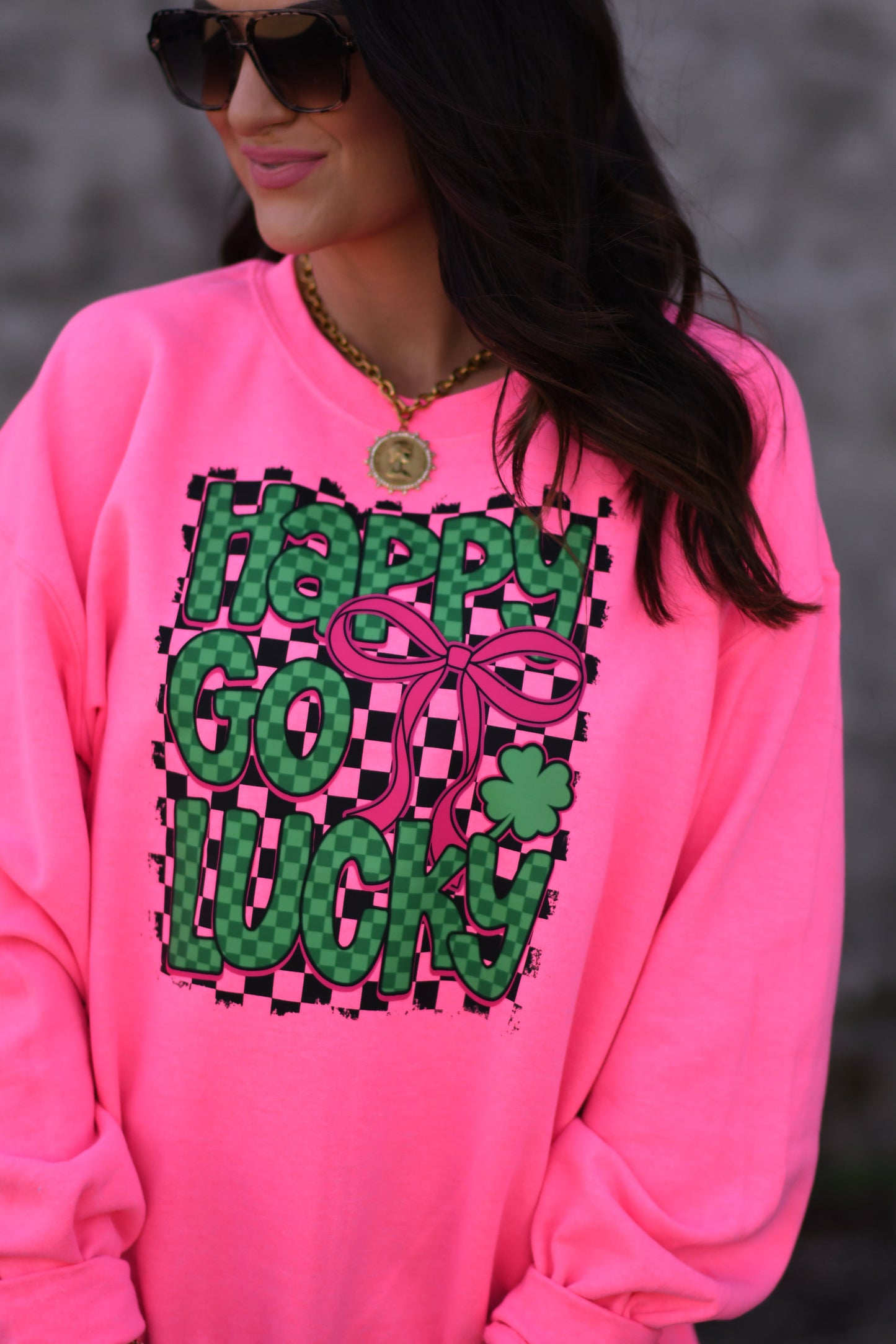 Happy Go Lucky Checkered Sweatshirt