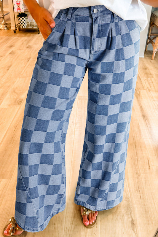 Checkered  Wide Leg Jeans