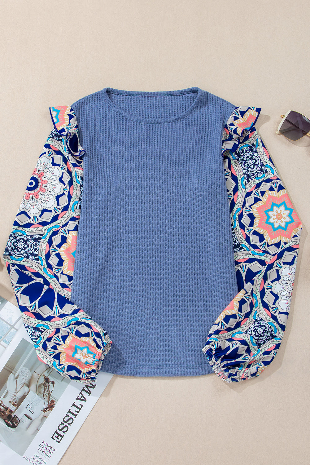 Waffle Floral Sleeve Top