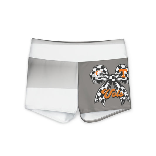 Grey Checker Bow 'Vols' Yoga Shorts