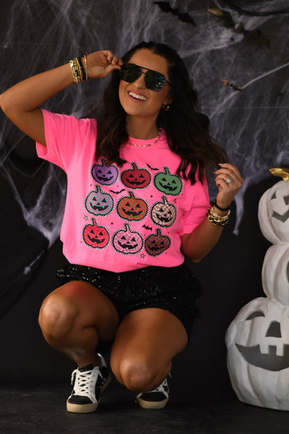Neon Checkered Jack O Lanterns Tee