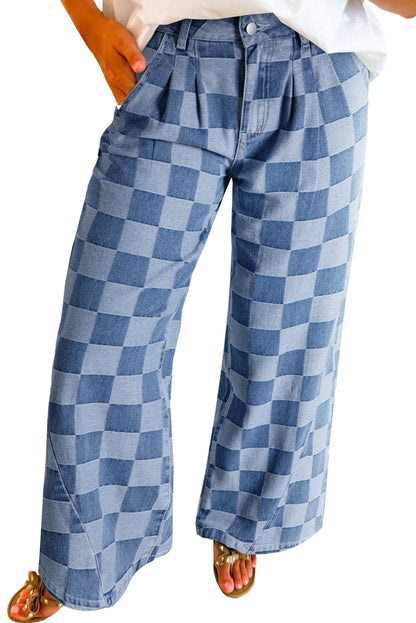 Checkered  Wide Leg Jeans