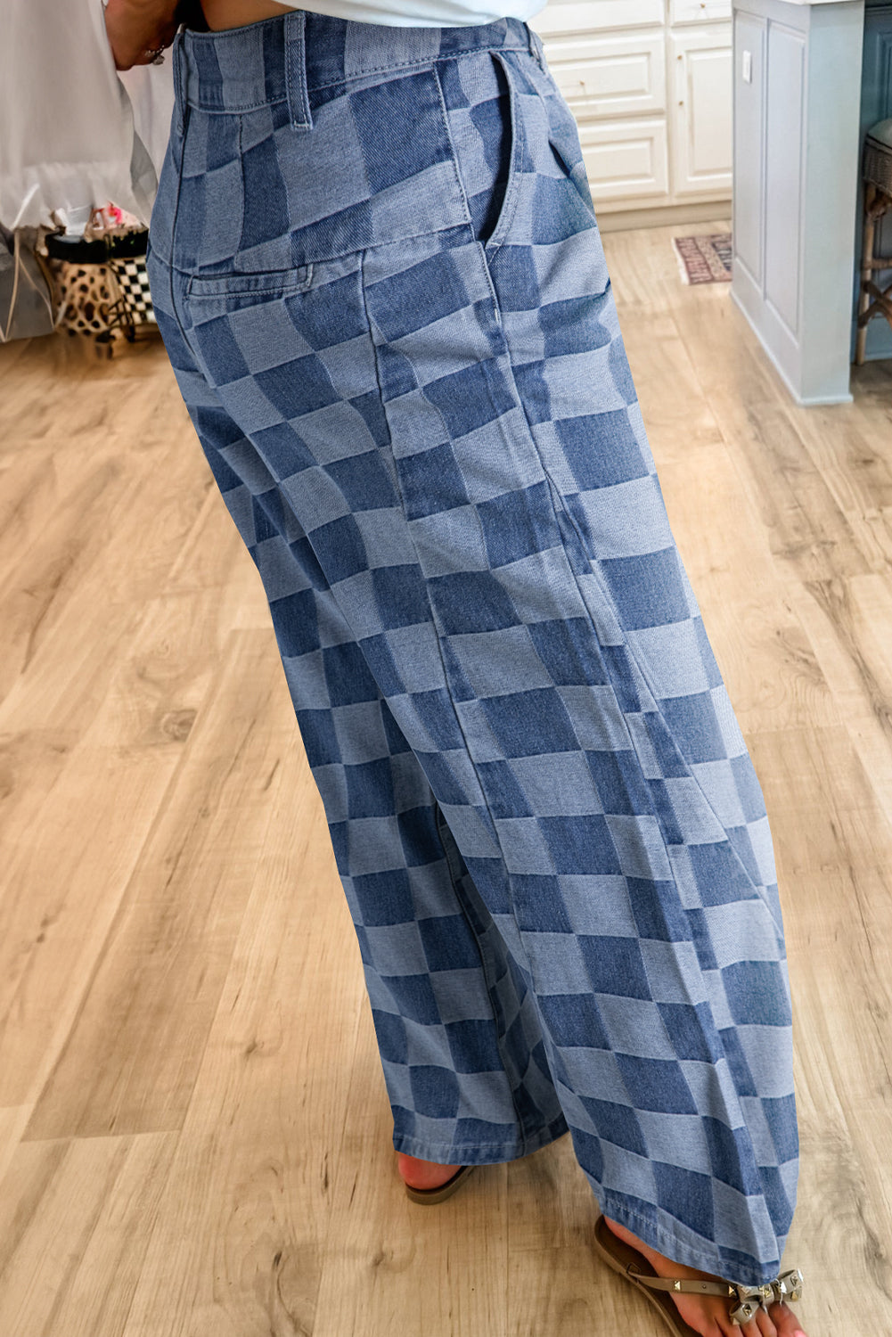 Checkered  Wide Leg Jeans