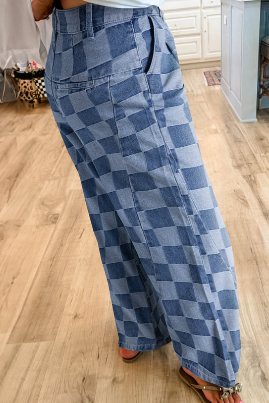 Checkered  Wide Leg Jeans