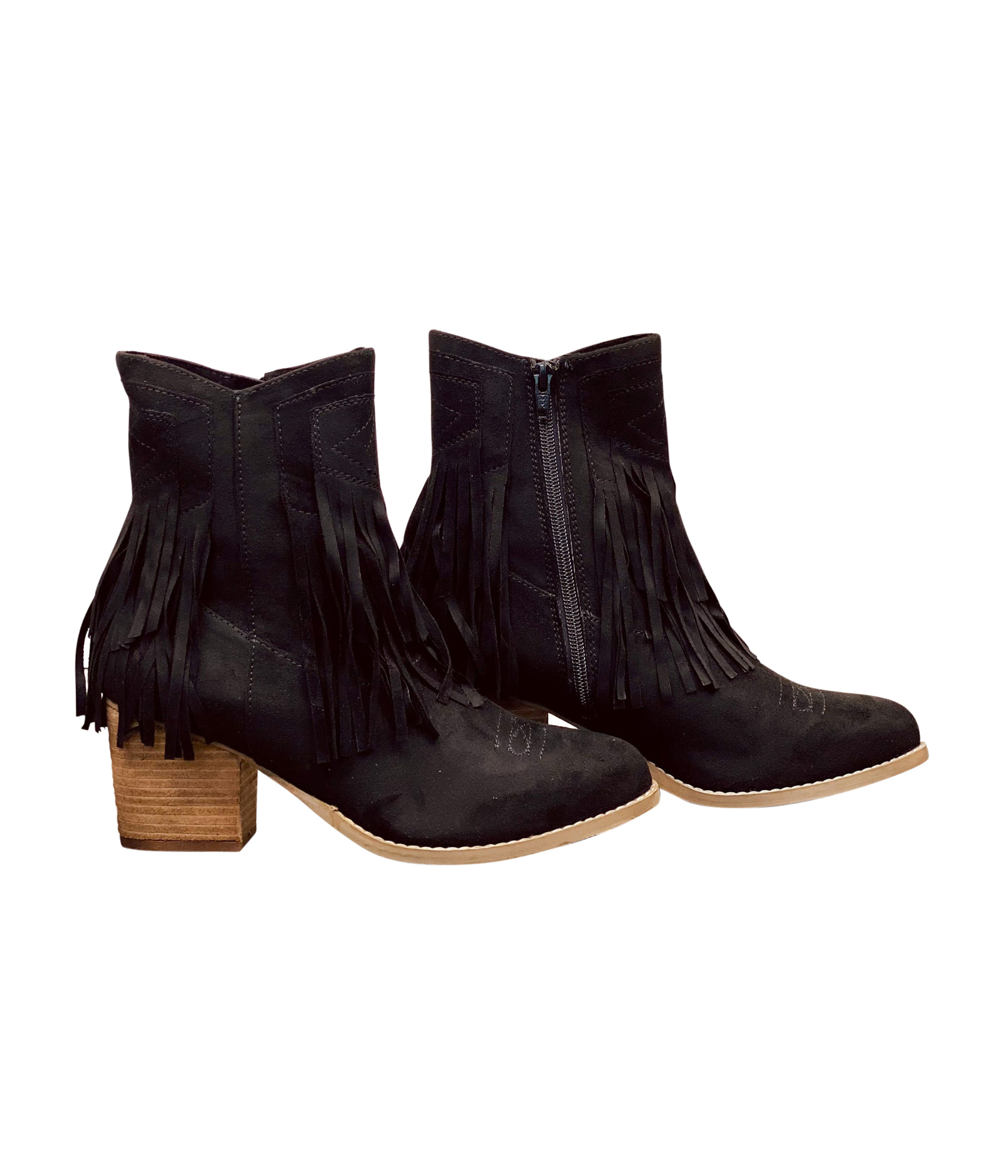 Sandra Fringe Booties in Black - Rural Haze