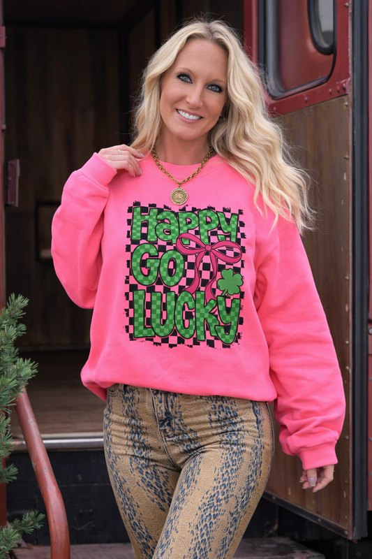 Happy Go Lucky Checkered Sweatshirt