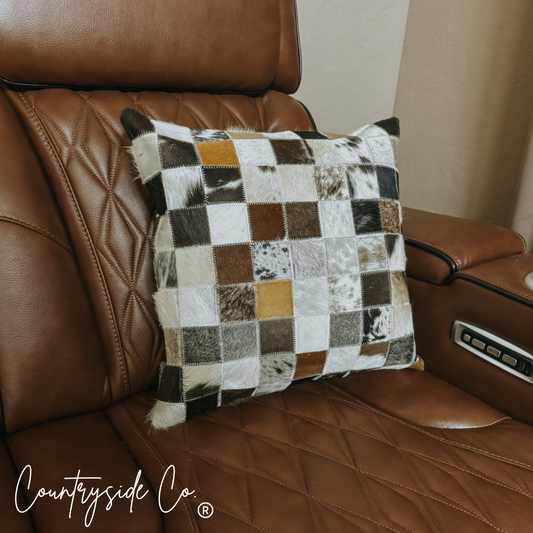 Checkered Cowhide Throw Pillow Cover