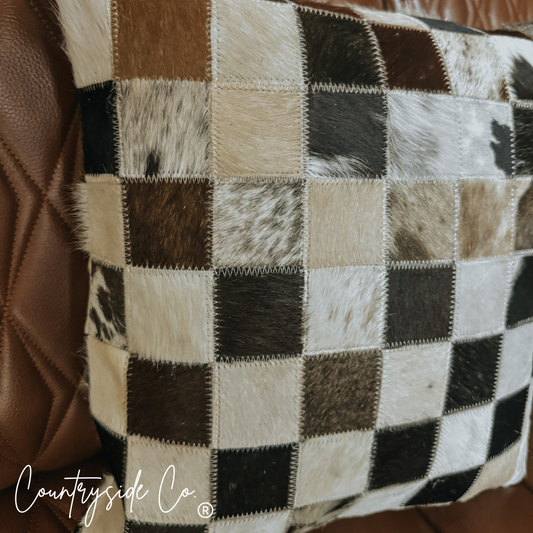 Checkered Cowhide Throw Pillow Cover