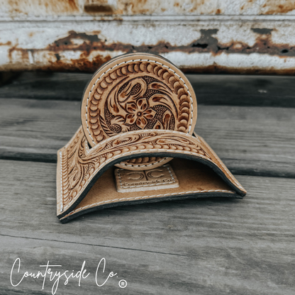 Handmade Tooled Leather Coaster Set by Countryside Co.