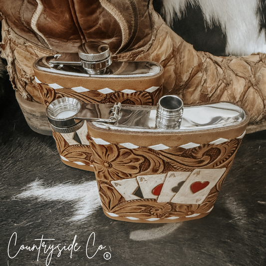 Gambler Tooled  Leather Flask by Countryside Co.