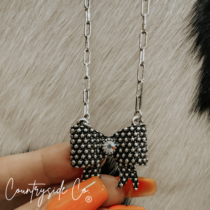 Trendy Bow Necklace with Jewel Accent