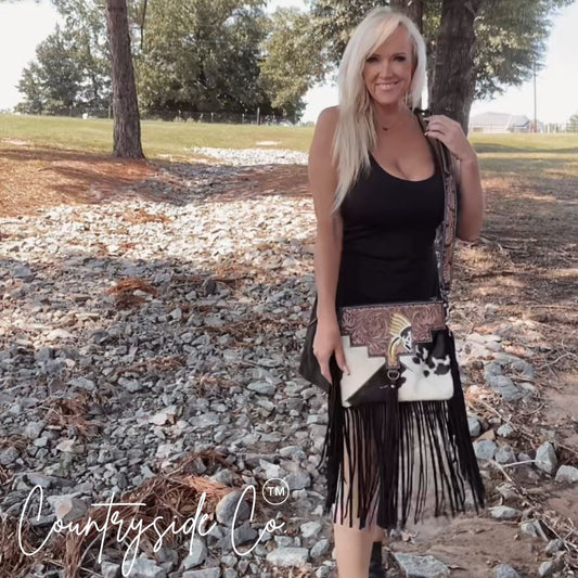 The Outlaw Cowhide Fringe Purse by Countryside Co.