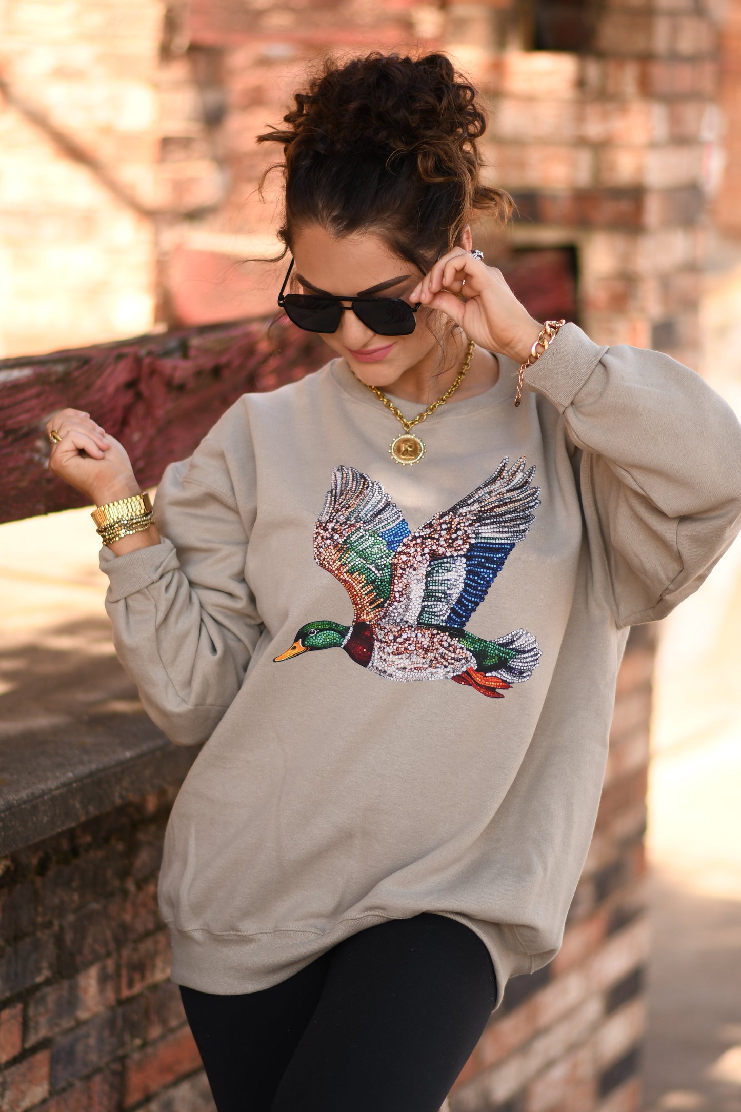 Faux Rhinestone Duck Sweatshirt