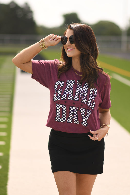 RTS Maroon Checkered Game Day Tee