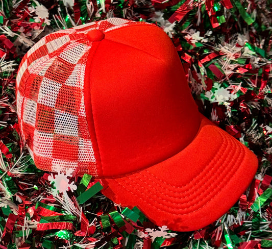 **SALE** RTS Red Checkered Trucker Hat
