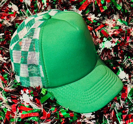**SALE** RTS Green Checkered Trucker Hat