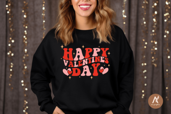 Happy Valentines Day Wavy Red and Pink  | Comfort Colors Tee or Gildan Crewneck Sweatshirt