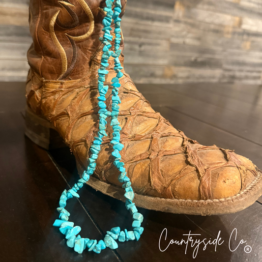 Turquoise Chip Stone Rope Necklace
