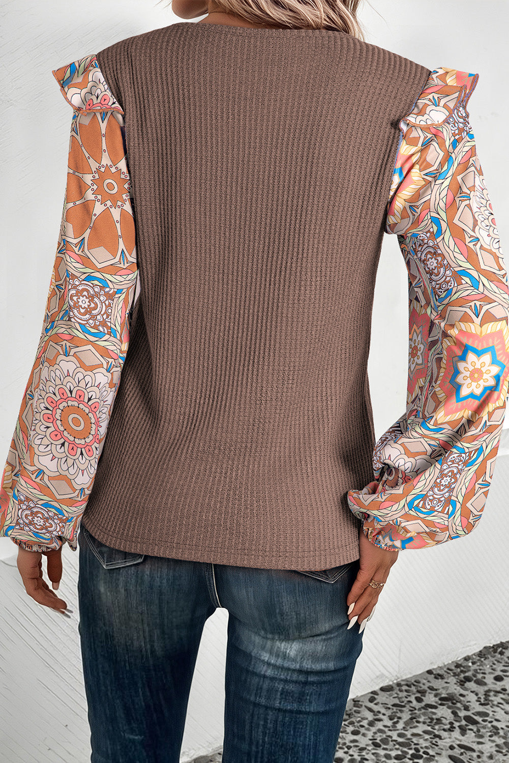 Waffle Floral Sleeve Top