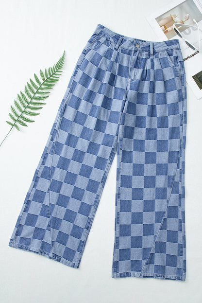 Checkered  Wide Leg Jeans