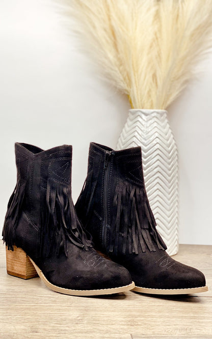 Sandra Fringe Booties in Black - Rural Haze