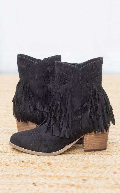 Sandra Fringe Booties in Black - Rural Haze